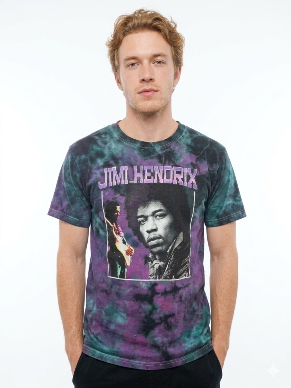 Jimi Hendrix Authentic Tie-Dye Graphic Tee - Purple/Green Size Small